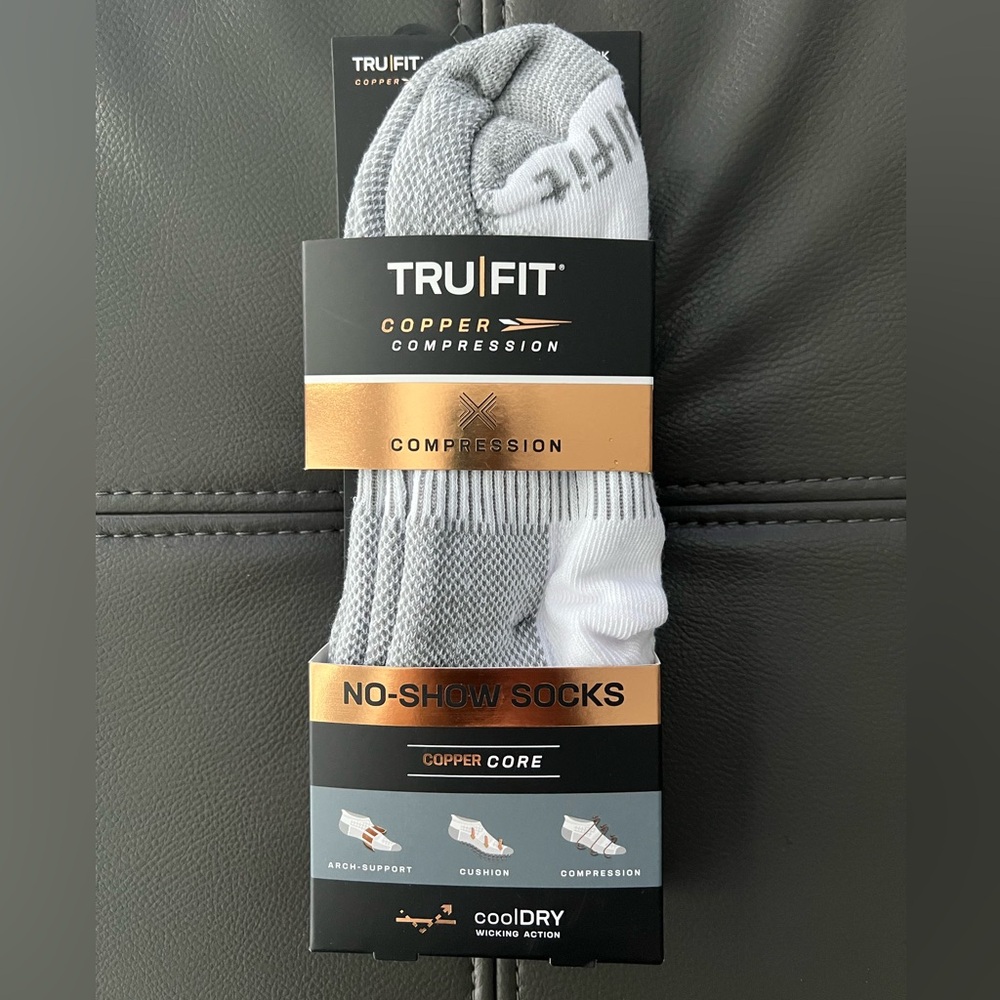 🆕COPPER CORE COMPRESSION TRU FIT Mens 3 PAIRS NO SHOW Socks Shoe Size 6-12 NWT